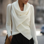 Sablelle Cozy Mock Neck Long Sleeve White Plain Sweater