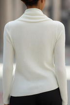 Sablelle Cozy Mock Neck Long Sleeve White Plain Sweater