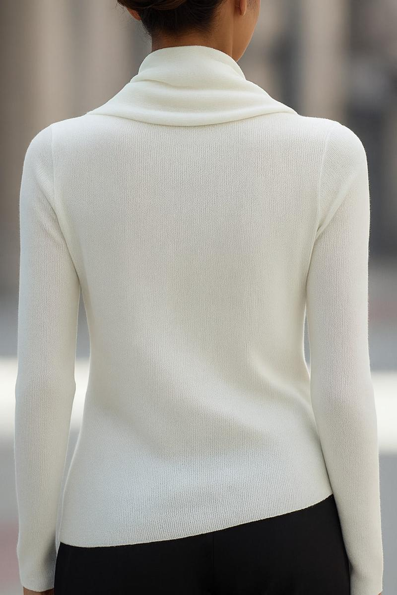 Sablelle Cozy Mock Neck Long Sleeve White Plain Sweater