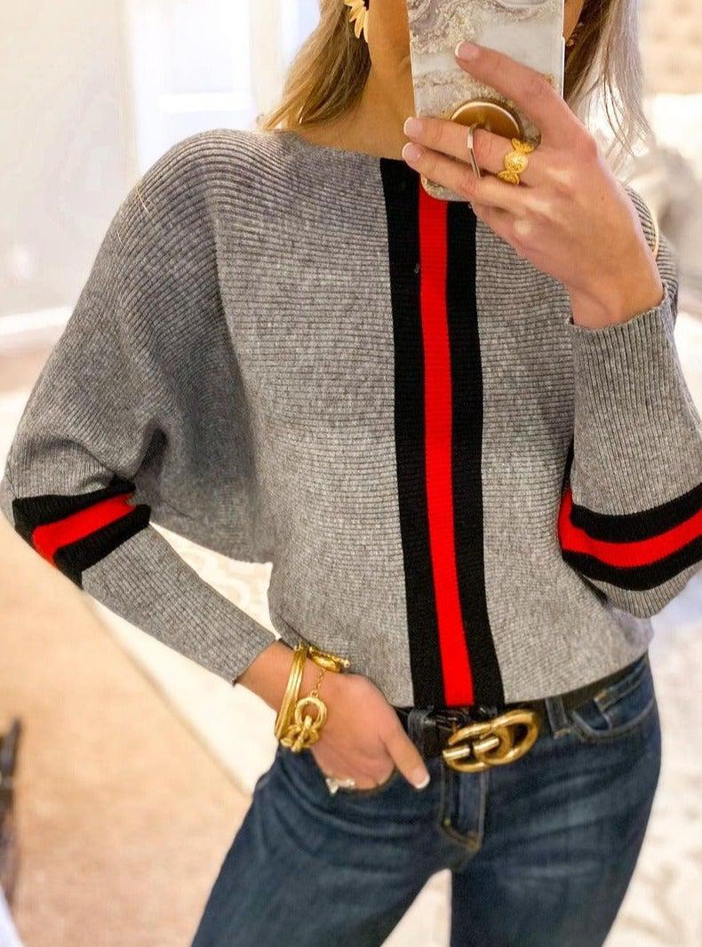 Sablelle Boston Red Striped Gray Dolman Sweater