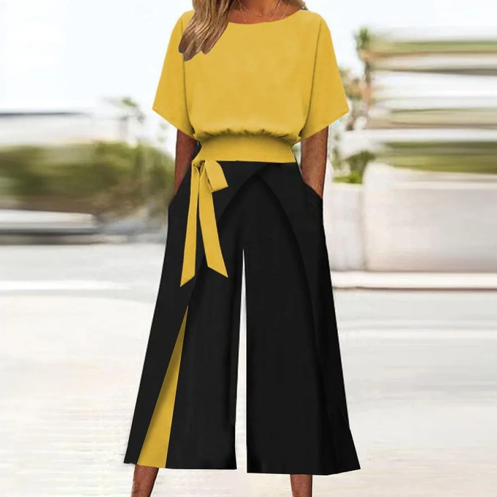 Sablelle Unique Round Neck Color Block Two Piece Set