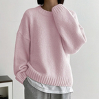 Sablelle Pink Plain Long Sleeve Round Neck Sweater