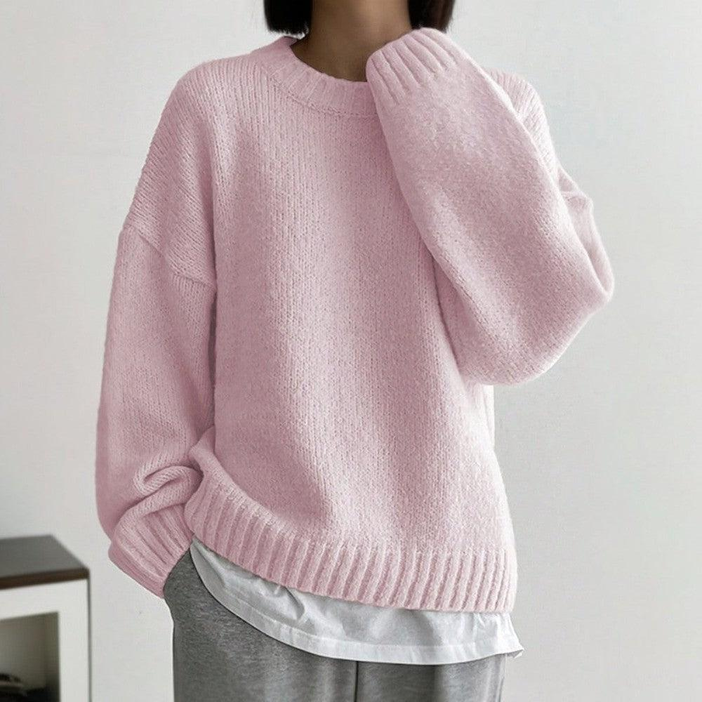 Sablelle Pink Plain Long Sleeve Round Neck Sweater