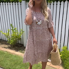 Sablelle Khaki Short Sleeve Round Neck Midi Dress