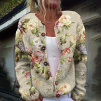 Sablelle Elegant Floral Print Collarless Long Sleeve Cardigan