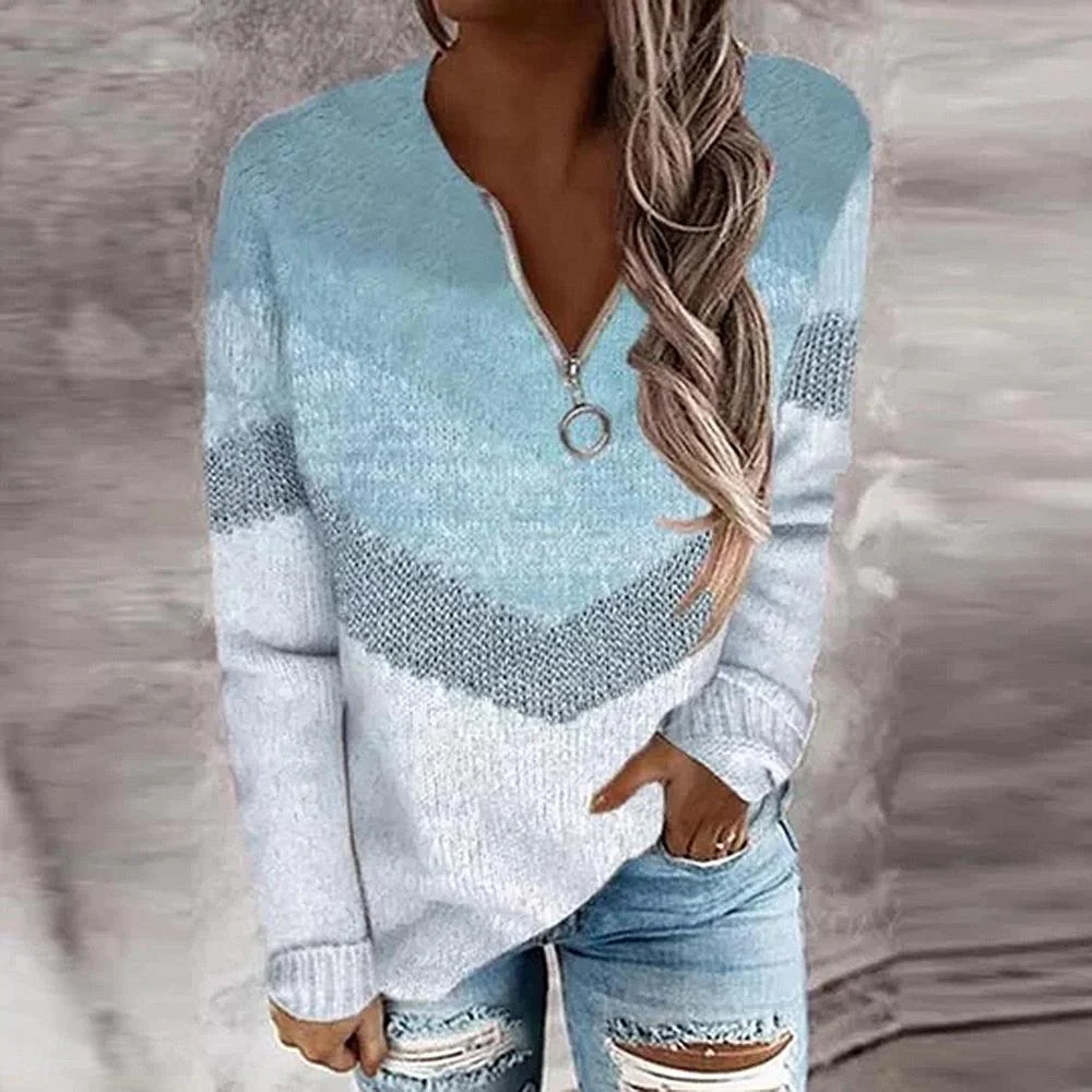 Sablelle Blue Skies Chevron Zipper Sweater