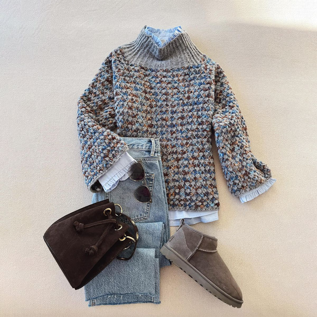 Sablelle Blue Long Sleeve Color Block Sweater