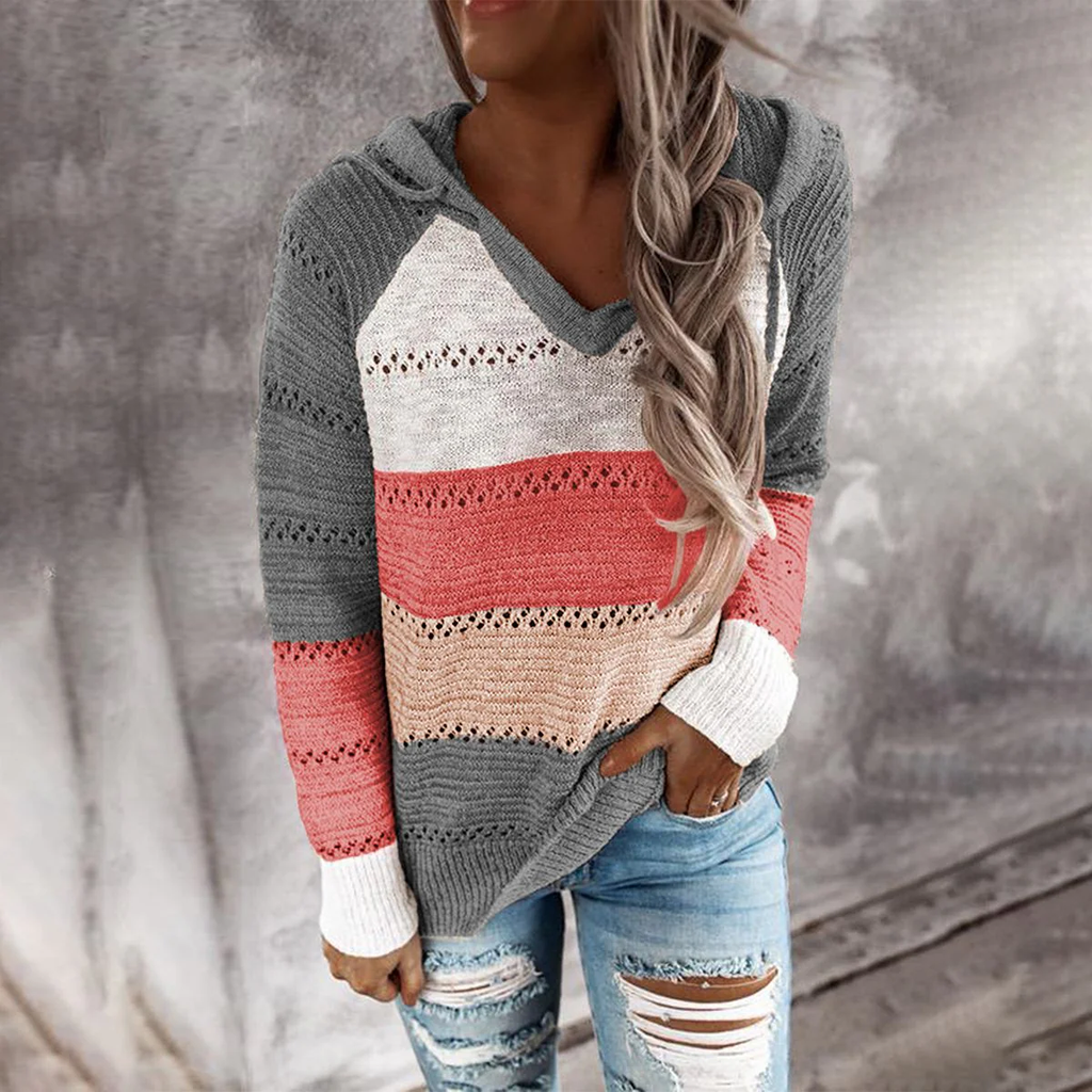 Sablelle Unique Color Block Print Hoodie Sweater