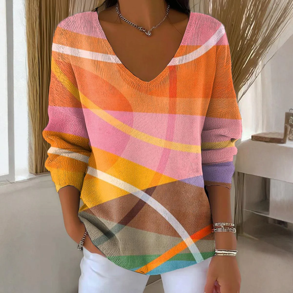 Sablelle Orange V-Neck Long Sleeve Top