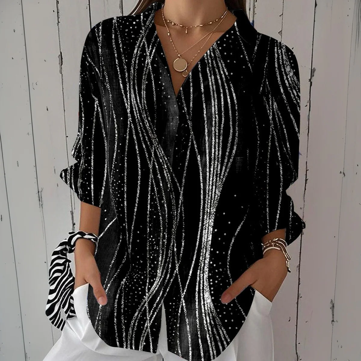 Sablelle Casual Black Long Sleeve Top