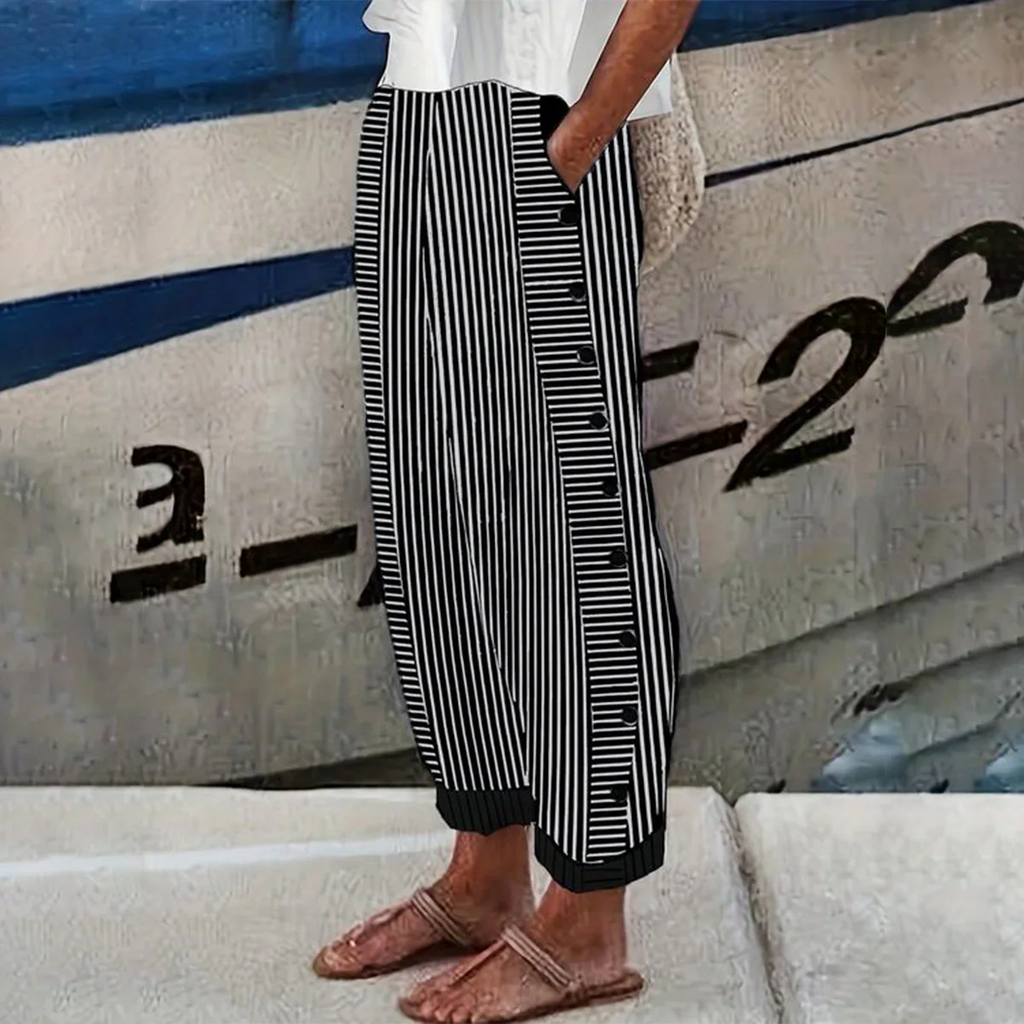 Sablelle Black Striped Print Side Pocket Pants