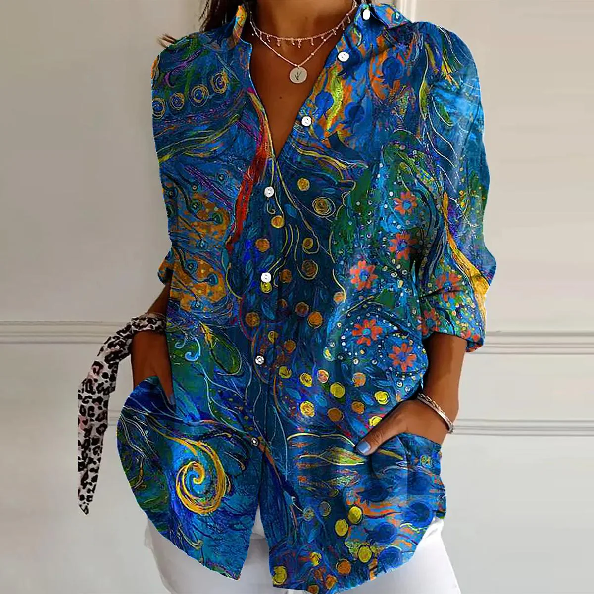 Sablelle Blue Collared Long Sleeve Top
