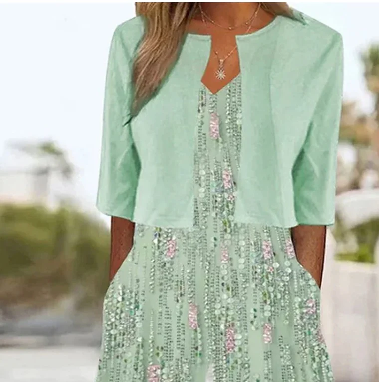 Sablelle Youthful V-Neck Green Jumpsuit With Jacket