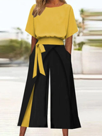 Sablelle Unique Round Neck Color Block Two Piece Set