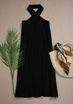 Sablelle Jet Black Twisted High Halter Sleeveless Mini Dress