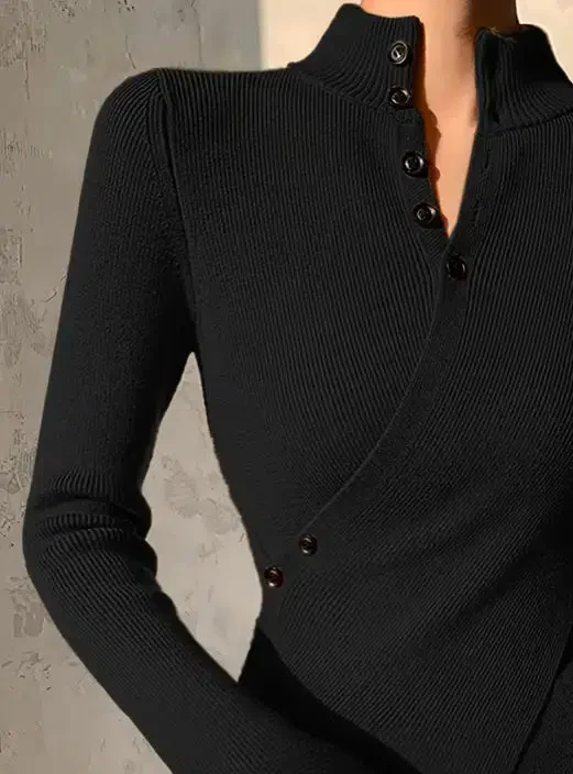 Sablelle Modern Black Plain V-Neck Sweater