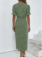 Sablelle Short Sleeve Green Floral Print Button Front Midi Dress