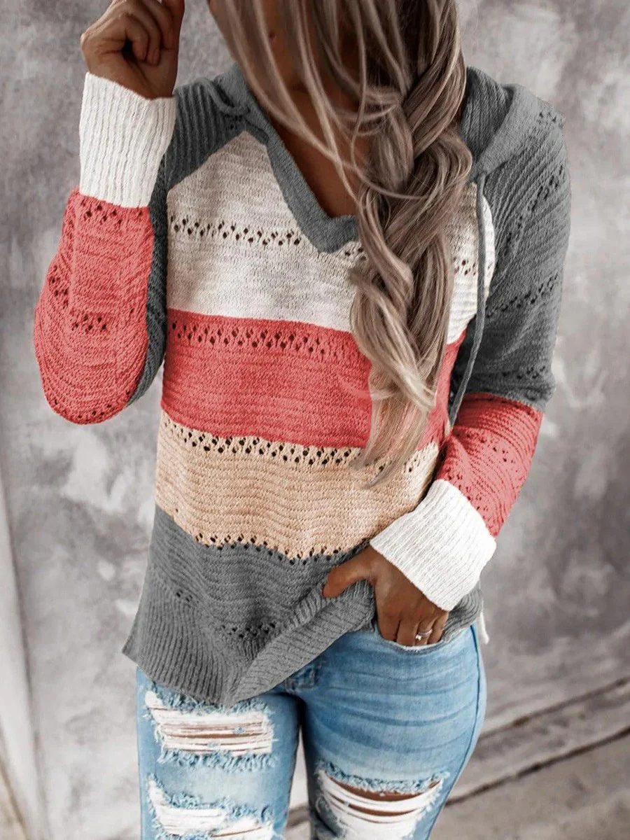 Sablelle Unique Color Block Print Hoodie Sweater