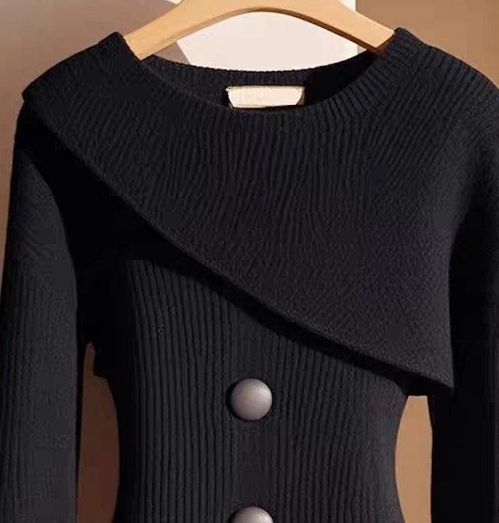 Sablelle Black Plain Round Neck Long Sleeve Sweater