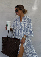Sablelle Blue V-Neck 3/4 Sleeve Mini Dress