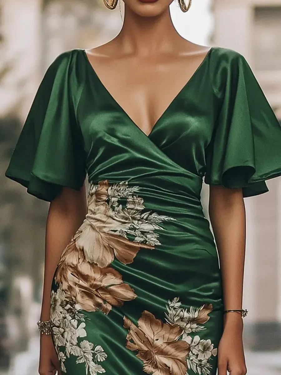 Sablelle Gorgeous Short Sleeve V-Neck Midi Dress