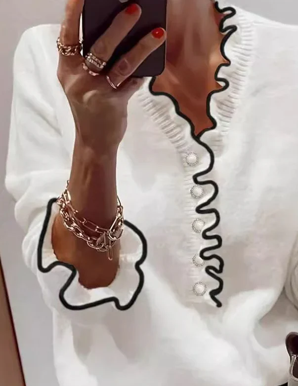 Sablelle Unique Trim V-Neck Long Sleeve Sweater
