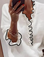 Sablelle Unique Trim V-Neck Long Sleeve Sweater