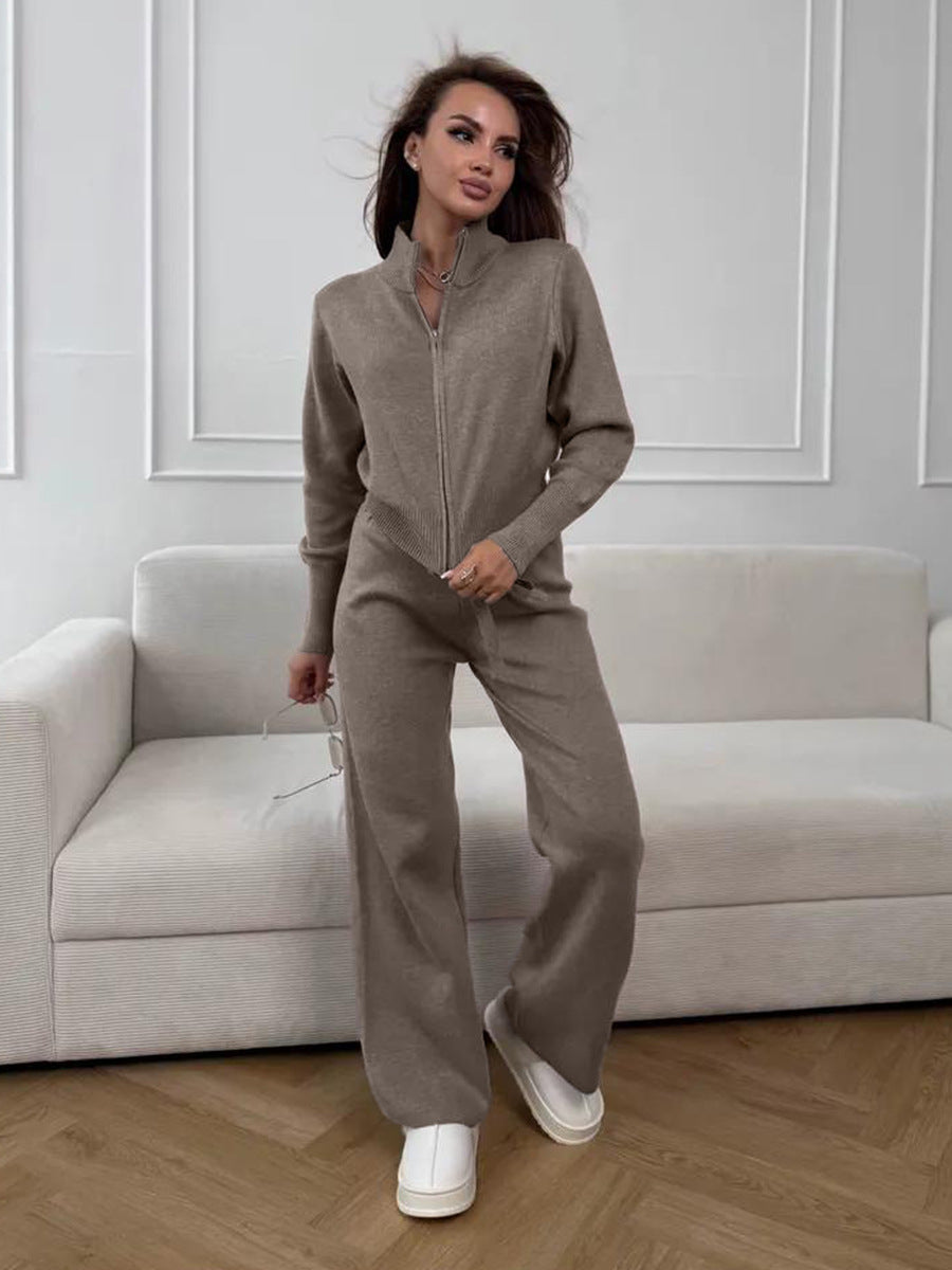 Emily™ | Drawstring Wide Leg Pants And Zip Jacket Set