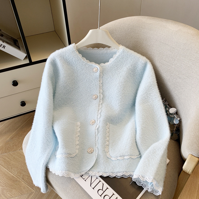 Sablelle Small Fragrant Imitation Mink Cashmere Knit Cardigan
