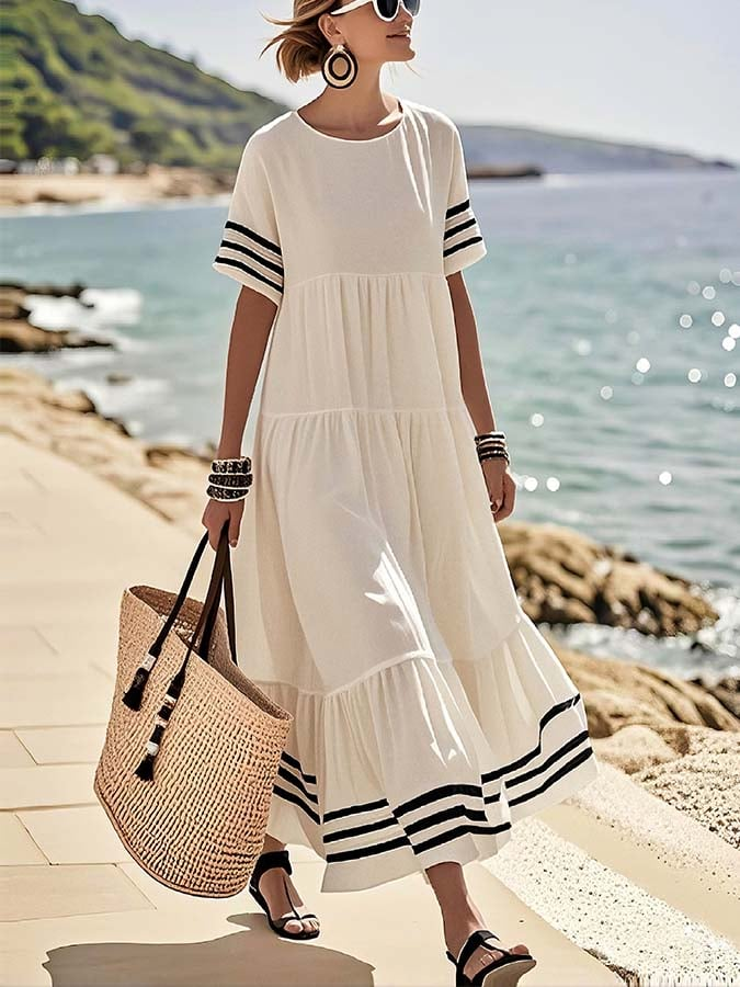 Sablelle Groovy Round Neck Short Sleeve Maxi Dress