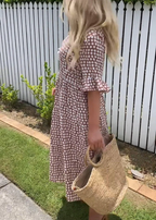Sablelle Khaki Short Sleeve Round Neck Midi Dress