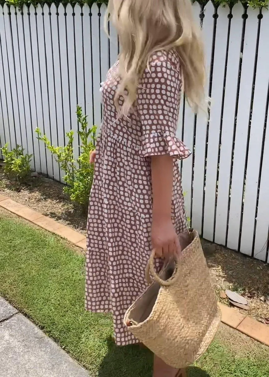Sablelle Khaki Short Sleeve Round Neck Midi Dress