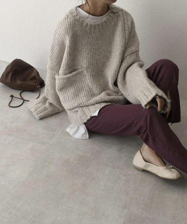 Sablelle Oversized Ivory Pocket Front Sweater