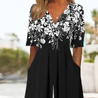 Sablelle Black Floral Print Half Sleeve Jumpsuit