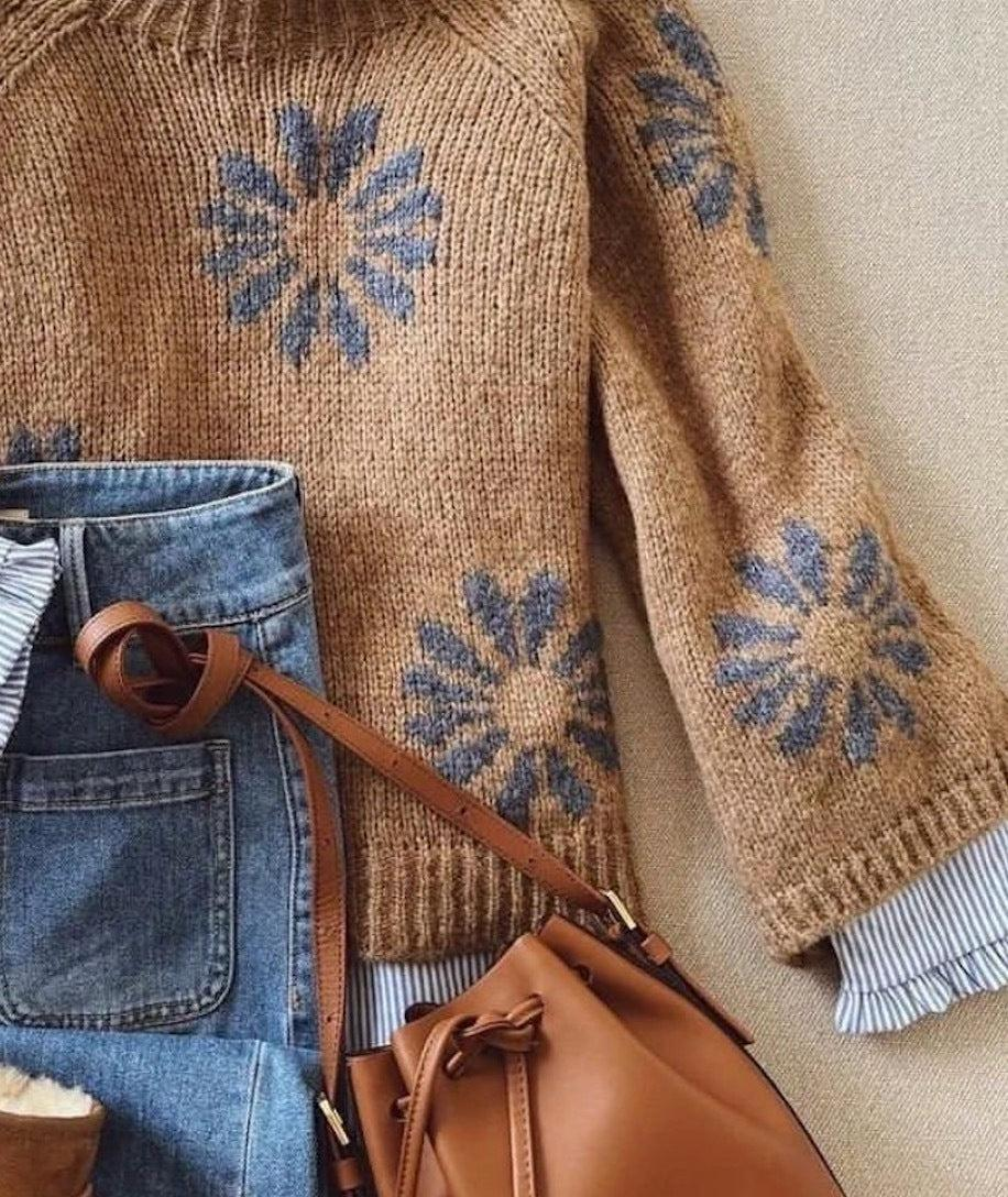 Sablelle Retro Brown Mock Neck Long Sleeve Sweater