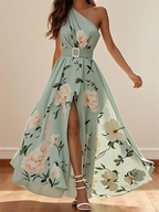 Sablelle Trendy Floral Print One Shoulder Maxi Dress
