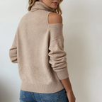 Sablelle Brown Plain Off The Shoulder Turtleneck Knit Sweater