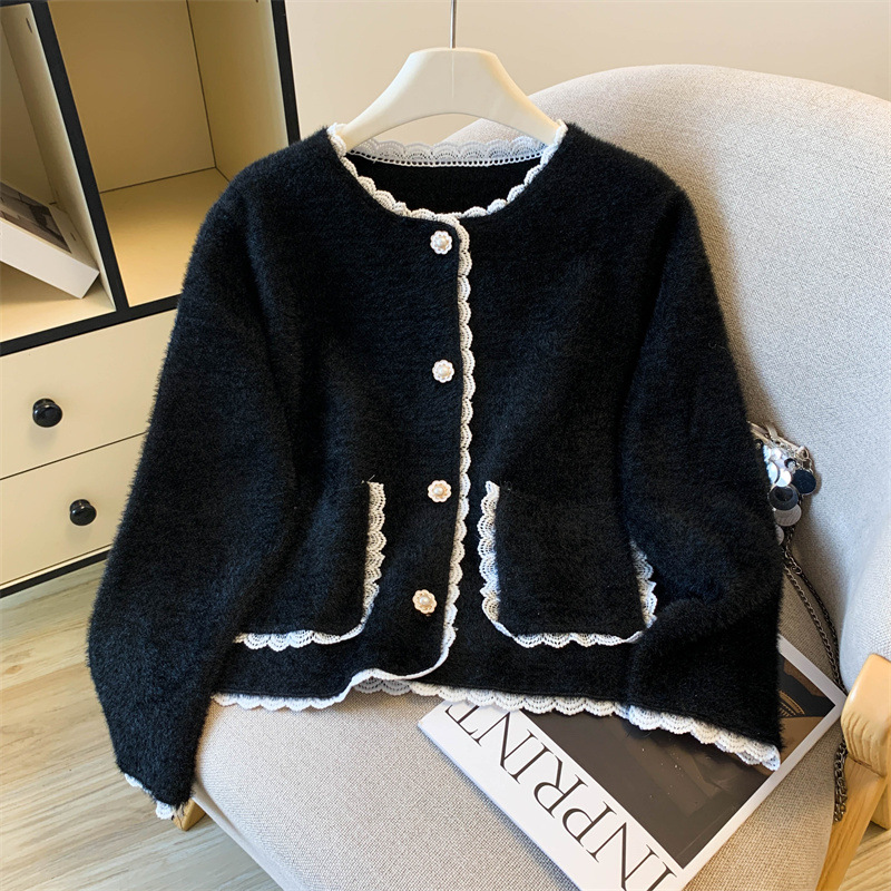 Sablelle Small Fragrant Imitation Mink Cashmere Knit Cardigan