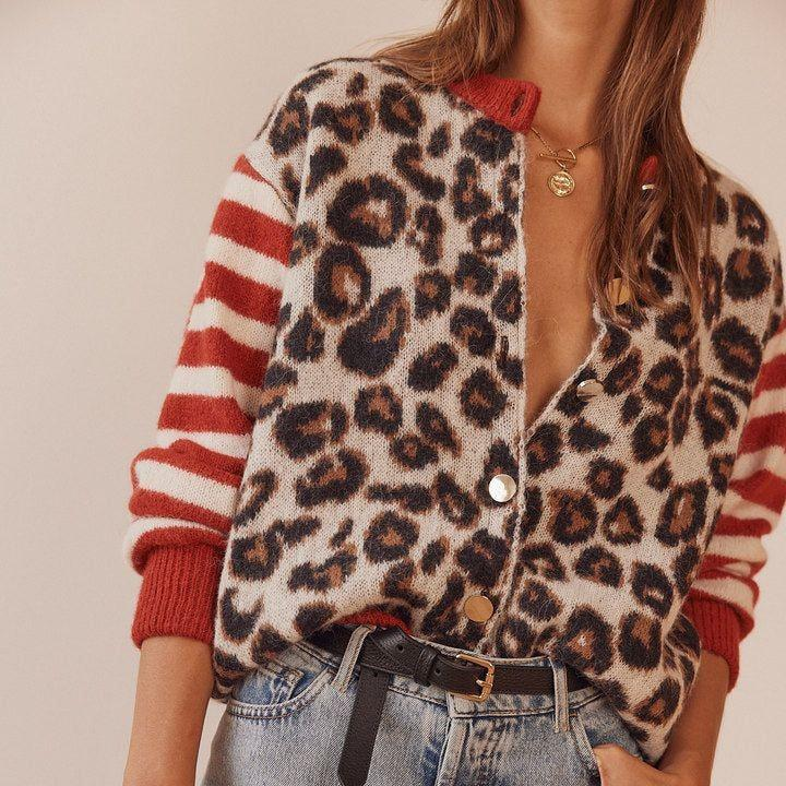 Sablelle Unique Leopard Collarless Long Sleeve Cardigan