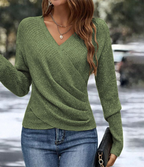 Sablelle Green Plain V-Neck Long Sleeve Sweater