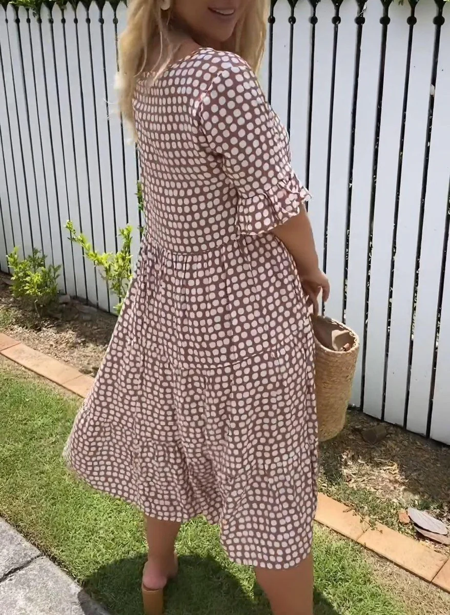 Sablelle Khaki Short Sleeve Round Neck Midi Dress
