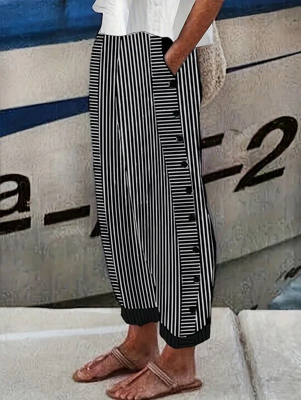 Sablelle Black Striped Print Side Pocket Pants