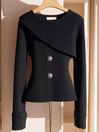 Sablelle Black Plain Round Neck Long Sleeve Sweater
