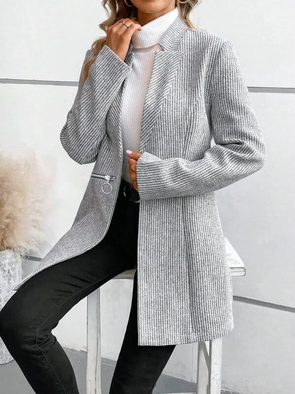 Sablelle Grey Plain Pocket Long Sleeve Outerwear