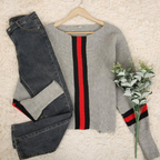 Sablelle Boston Red Striped Gray Dolman Sweater