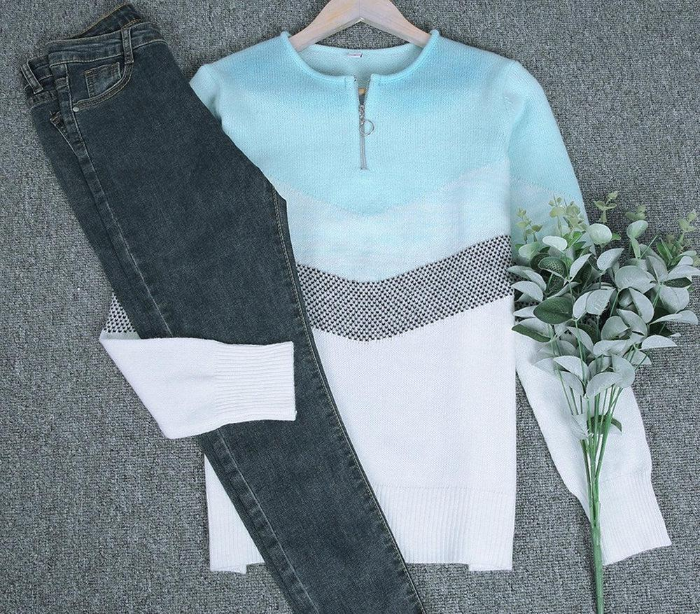 Sablelle Blue Skies Chevron Zipper Sweater