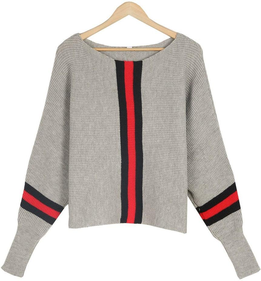 Sablelle Boston Red Striped Gray Dolman Sweater