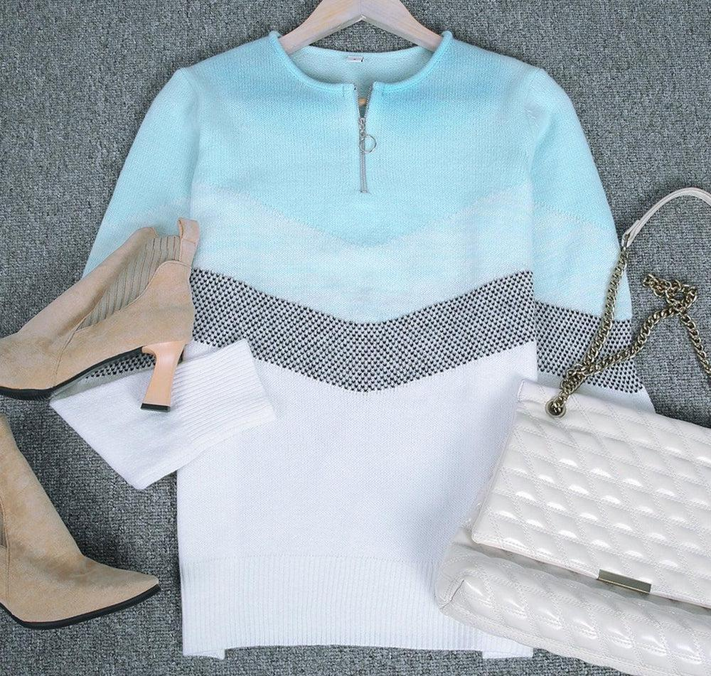 Sablelle Blue Skies Chevron Zipper Sweater