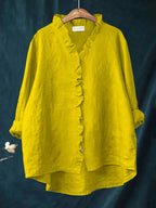 Ava™ | Casual Cotton And Linen Ruffle Shirt