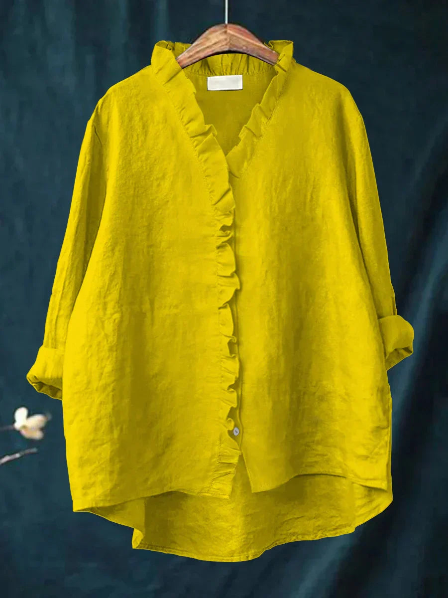 Ava™ | Casual Cotton And Linen Ruffle Shirt